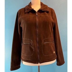 TSUNAMI Faux Fur Jacket Coat Zipper Close 2 Pockets Dark Brown Fall Winter L